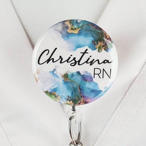 Personalized Watercolor Badge Reel Custom Nurse Retractable Name