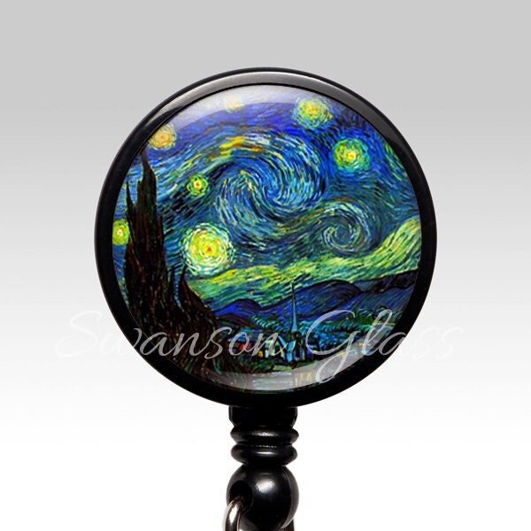Retractable Badge Holder, Van Gogh The Starry Night, ID Badge Reel Cl…