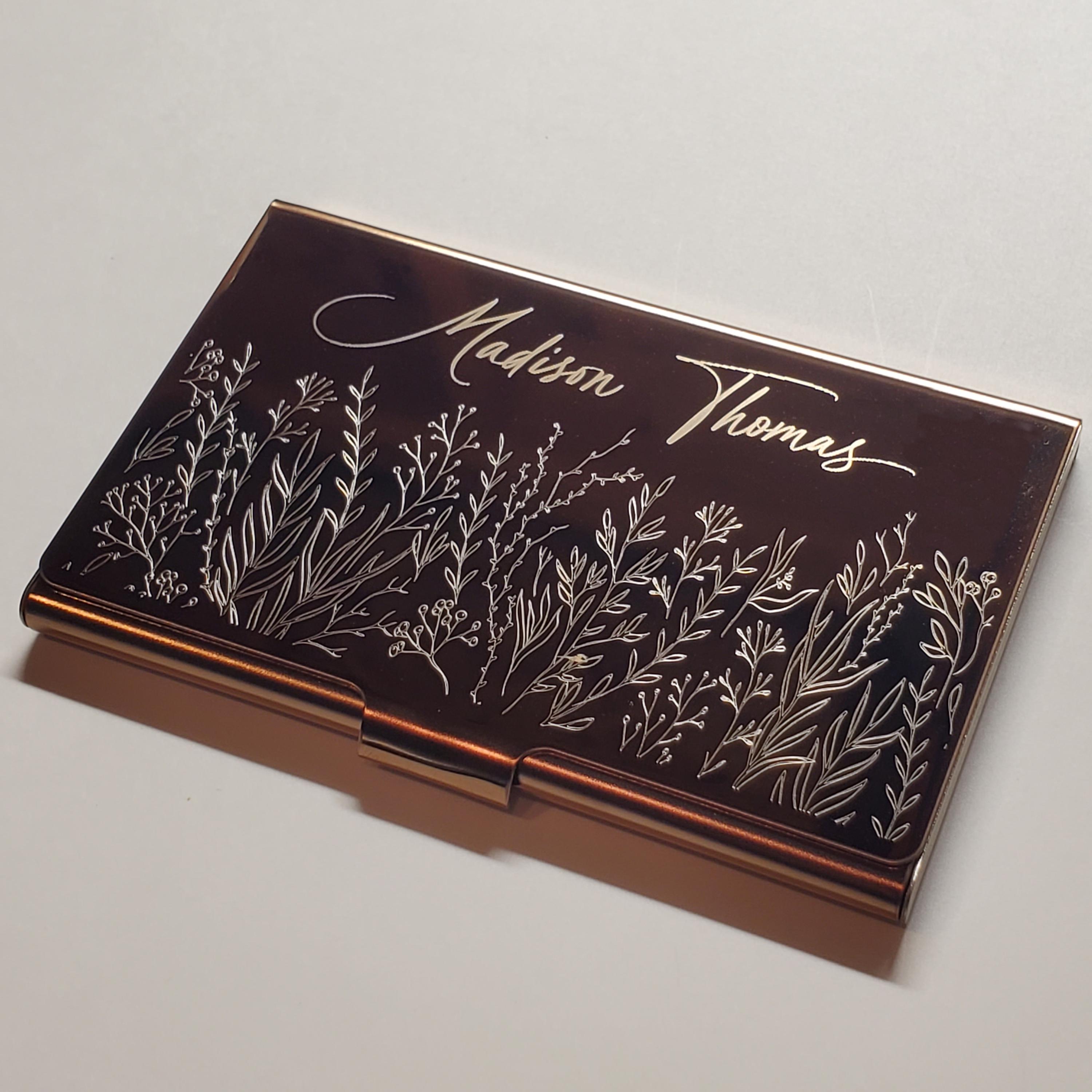 Personalized Rose Gold Metal Card Case Wallet, Custom Business Card Holder, Floral Gift for her, Professional Gift, Realtor Stylist SS04