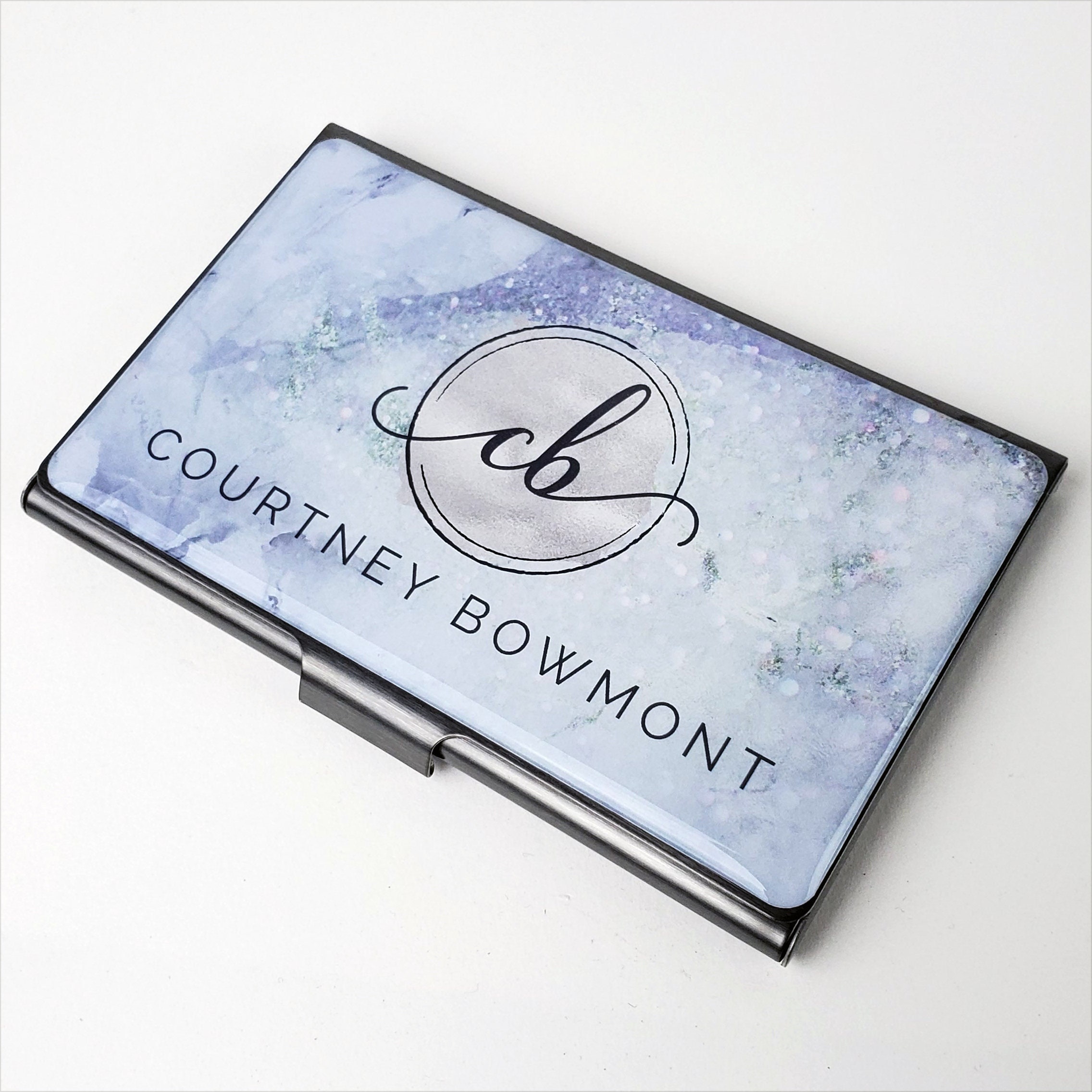 Personalized Business Card Case, Blue Marble Business Card Holder for ...
