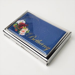 Personalized Cigarette Case, Large Clutch Purse, Moon Flowers Business Card ID Holder, Gift for Smoker, Double Sided Cigarette Case P3