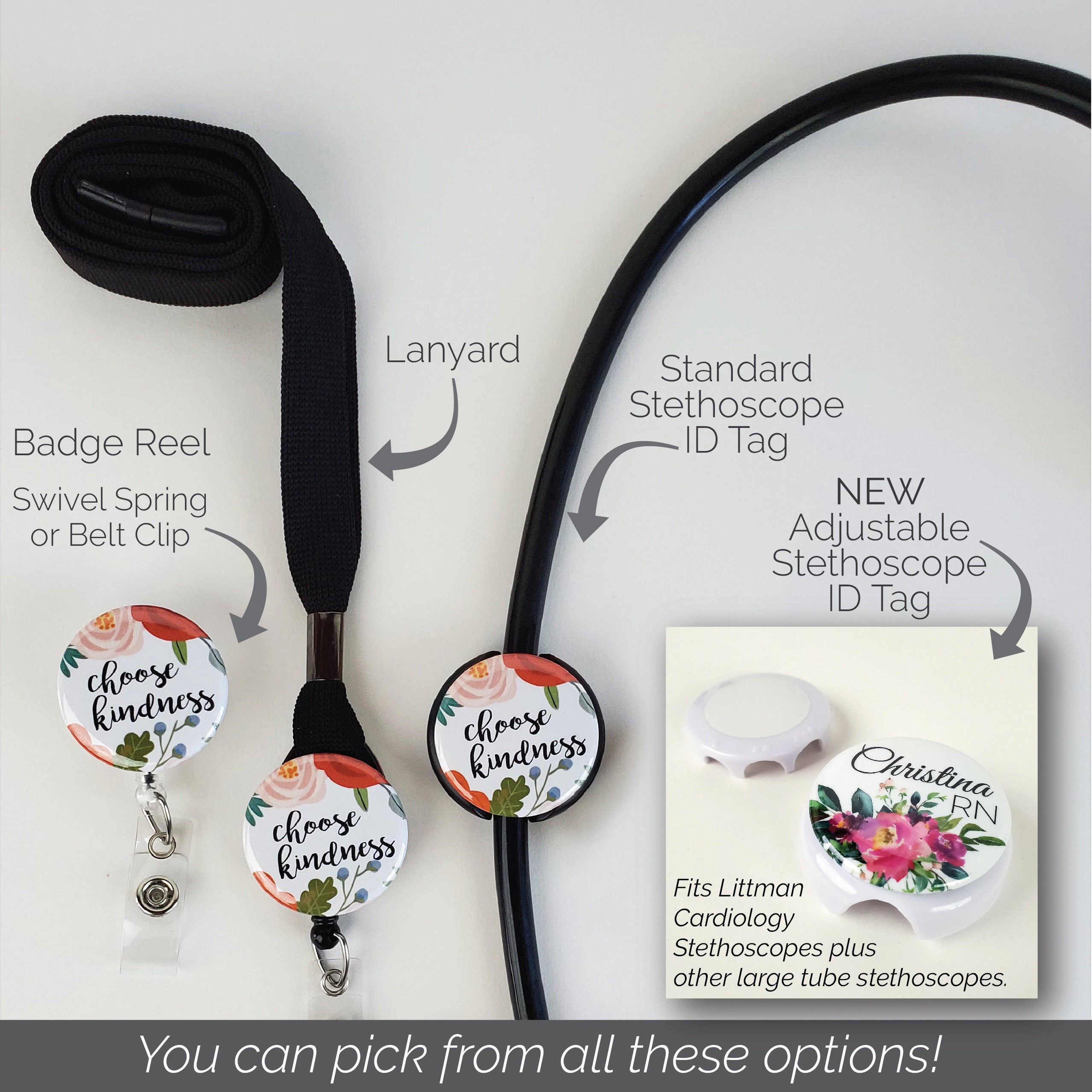 RN Caduceus & Flower Retractable ID Badge Reel • RN Gift, Nurse, Nursi -  Topperswap