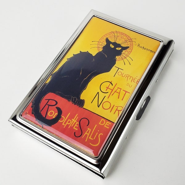 Le Chat Noir Cigarette Case, Vintage Image Clutch Purse, Student, ID, Business, Card Holder, Gift for Smoker, Double Sided Cigarette Case P8