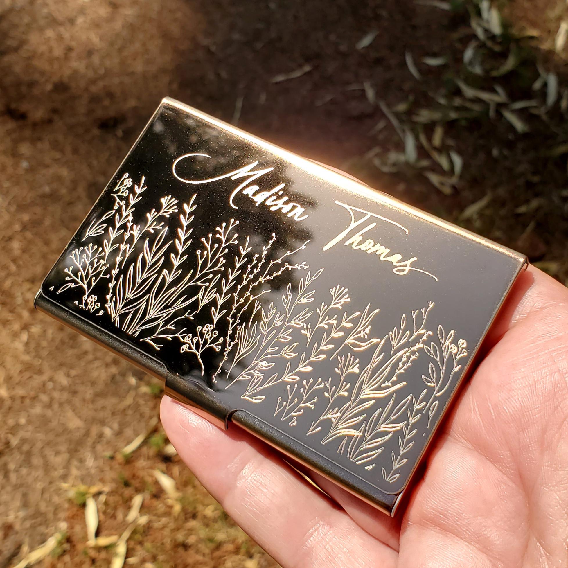 Personalized Rose Gold Metal Card Case Wallet, Custom Business Card Holder, Floral Gift for her, Professional Gift, Realtor Stylist SS04