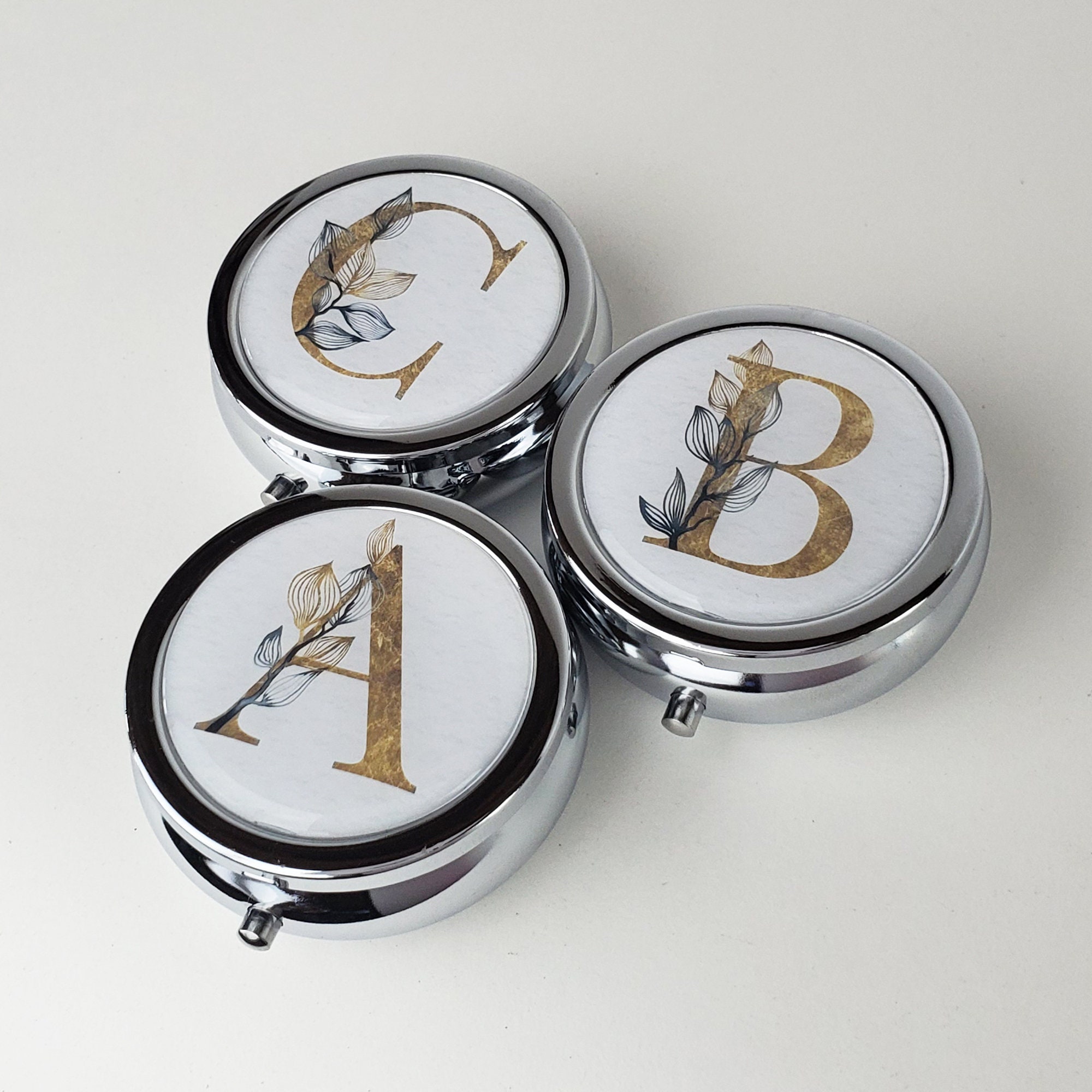 Monogram Pill Case Gold Personalized Pill Box Travel Pill Etsy