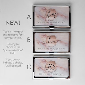 Personalized Business Card Case Pink Marble Business Card Holder Metal Credit Card Holder Gift for her Rose Gold Business Accessory E71 image 7