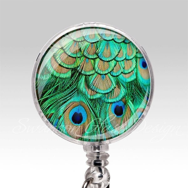 Retractable ID Badge Holder, Peacock Feathers Name Badge Holder, Uniq…