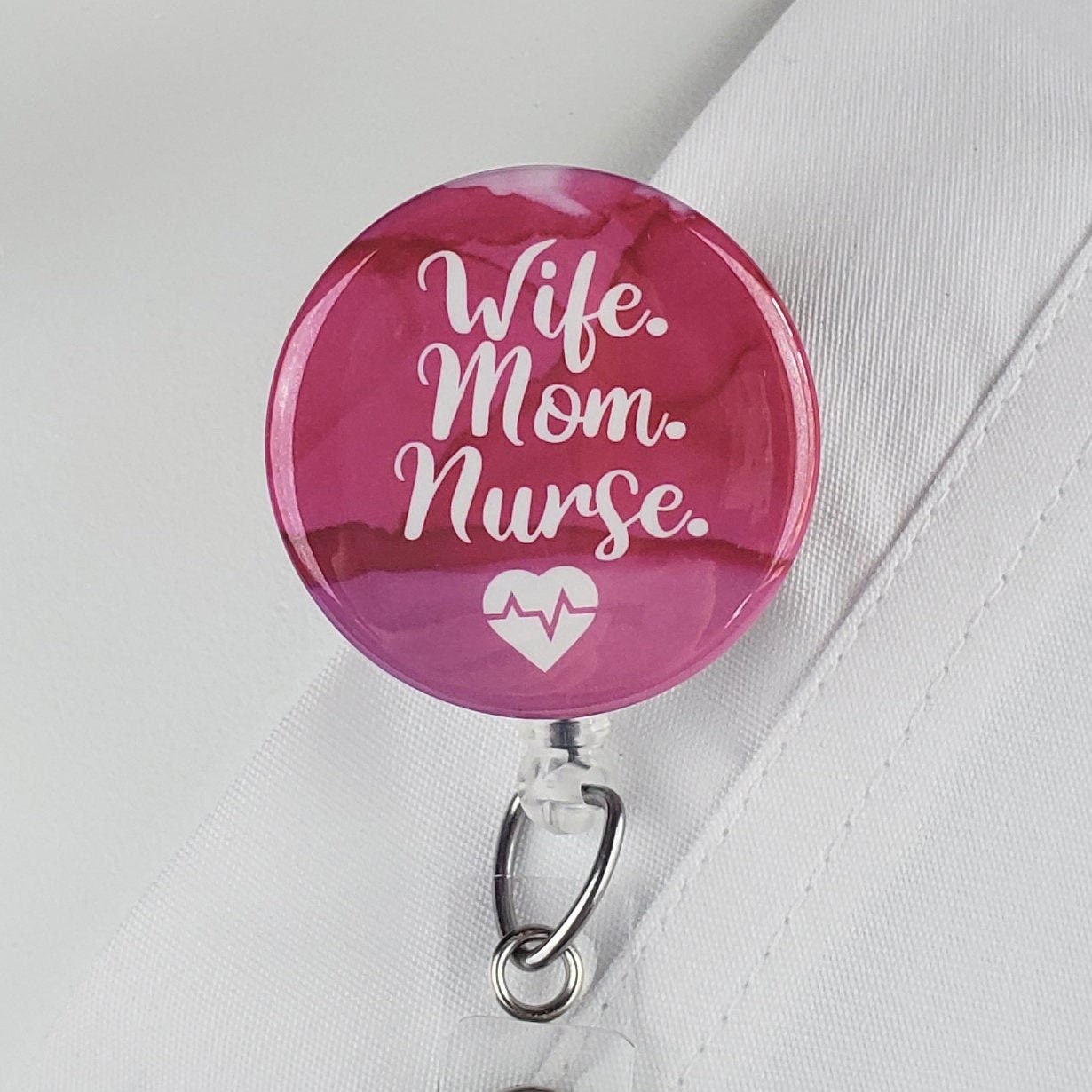 Badge Reel, Wife Mom Nurse Retractable Badge Holder Nurse ID