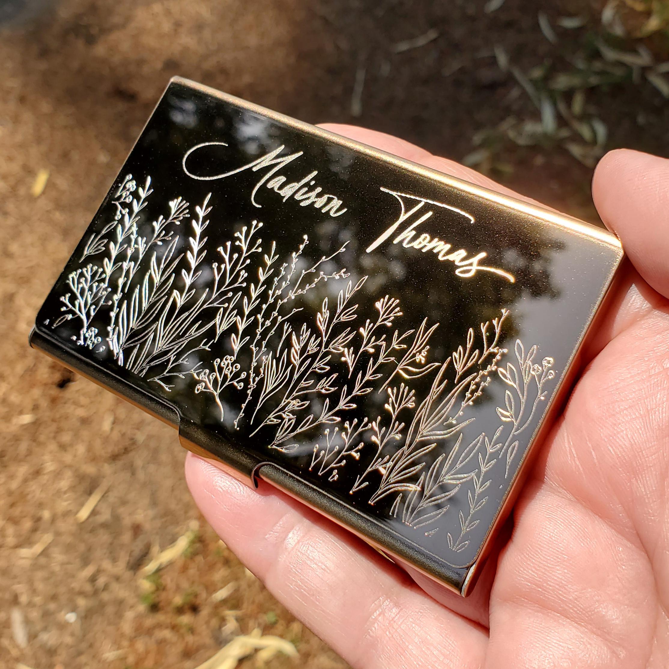 Personalized Rose Gold Metal Card Case Wallet, Custom Business Card Holder, Floral Gift for her, Professional Gift, Realtor Stylist SS04