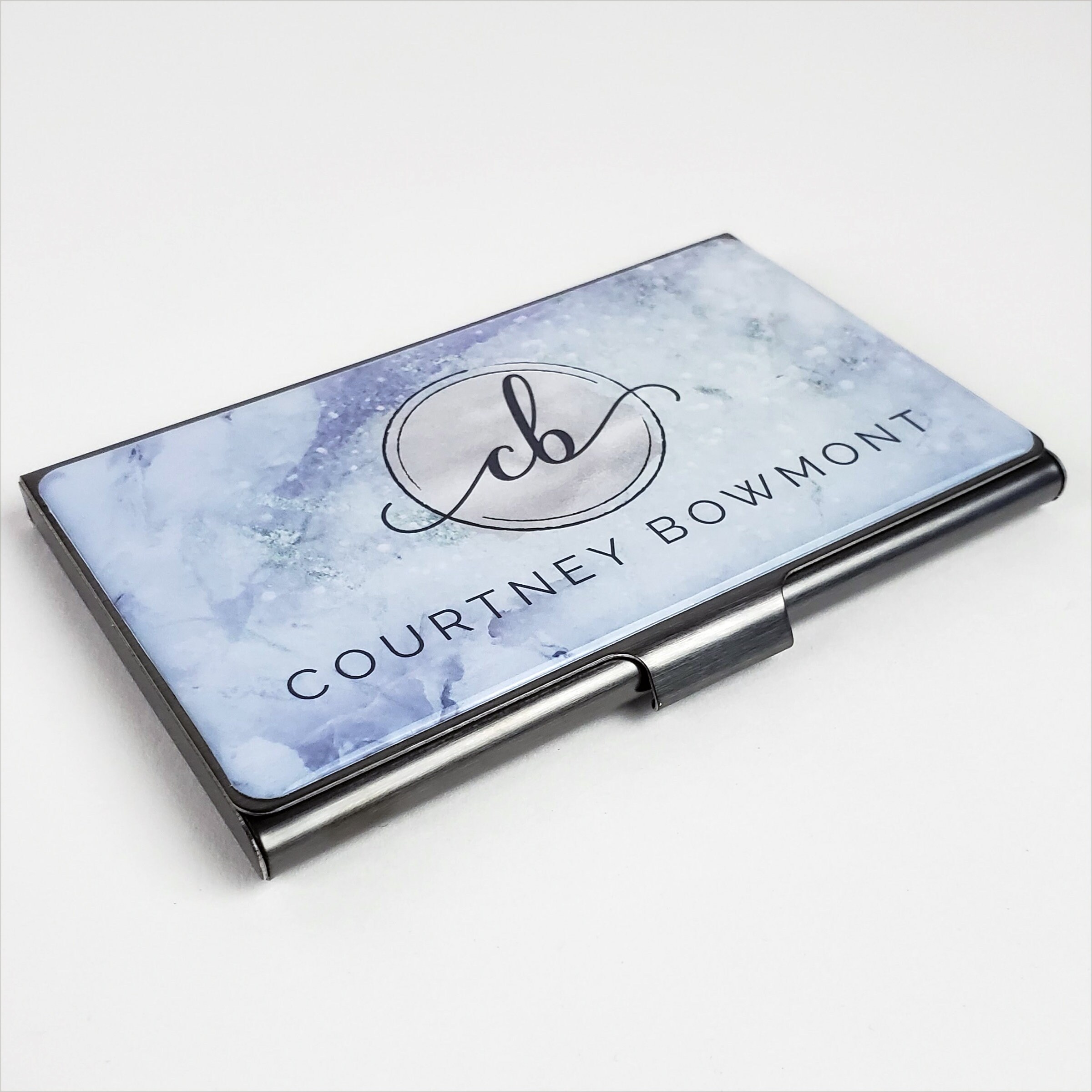 Personalized Business Card Case, Blue Marble Business Card Holder for ...
