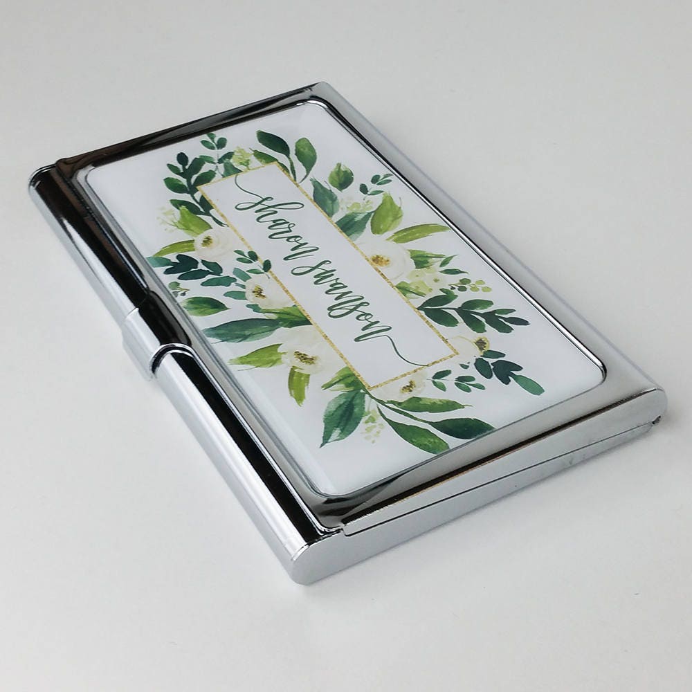 Personalized Business Card Case White Flowers Business Card Holder Me…