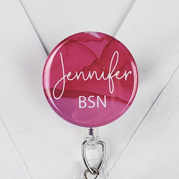 Personalized Badge Reel, Pink Custom Nurse Retractable Badge