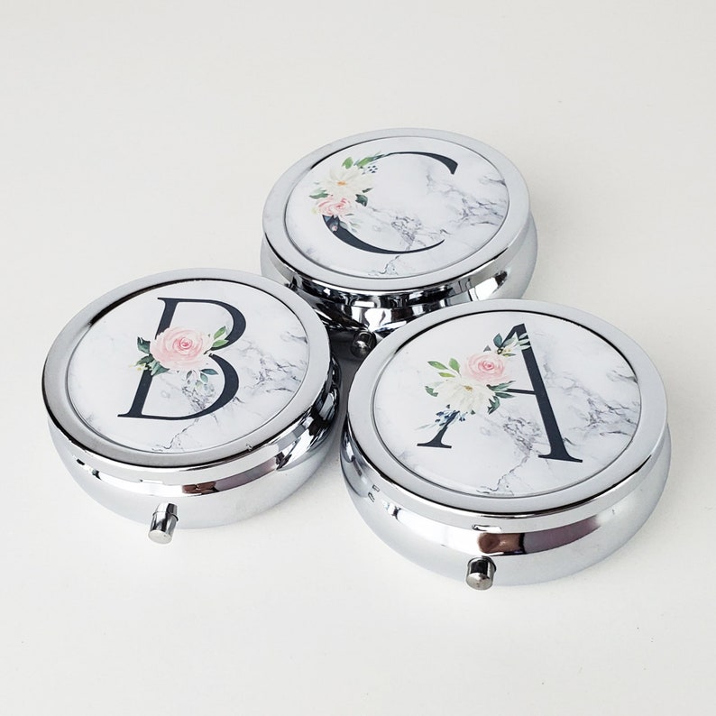 Monogram Pill Case Personalized Pill Box Pink Flowers Marble Etsy