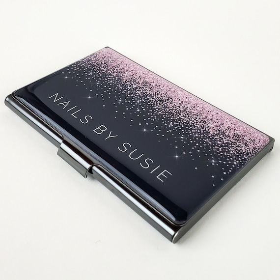 Personalized Business Card Case Pink Glitter Business Card Holder Metal  Credit Card Holder Customized Gift for Women Her Staff Gifts E110 