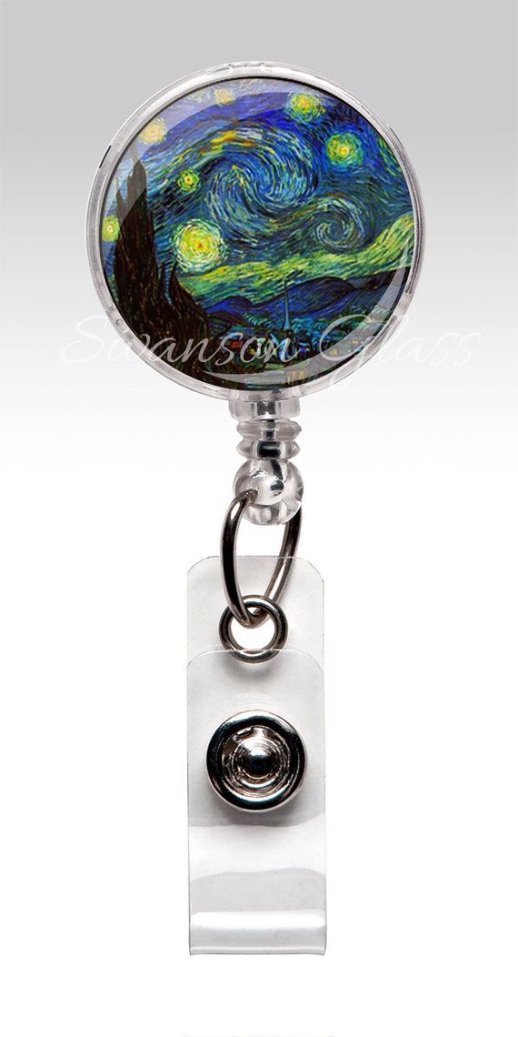 Retractable Badge Holder, Van Gogh The Starry Night, ID Badge Reel Clips, Nurse Badge ID Badges, Teacher Student Rn Gift for Him or Her 262