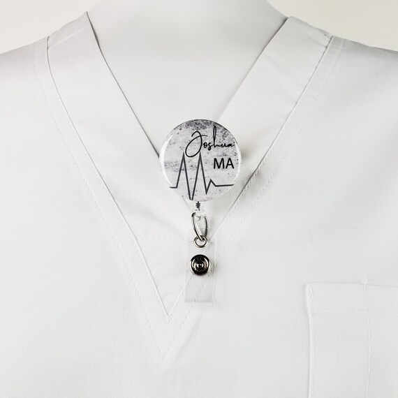 Custom Retractable Nurse Badge Holder Personalized Name Badge Reel Light  Marble Healthcare Staff Gift Stethoscope ID Lanyard Badge Clip 827 
