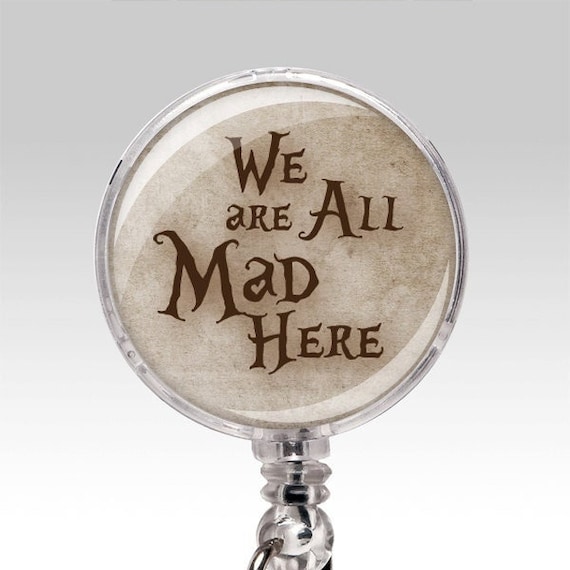 Retractable ID Badge Holder Alice is in Wonderland Antique Name