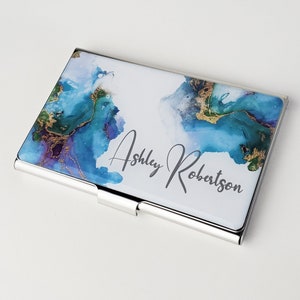 Personalized Business Card Case Watercolor Artist Business Card Holder for Her Coworker Gift Credit Card Holder Modern Gifts for Woman E127 image 5