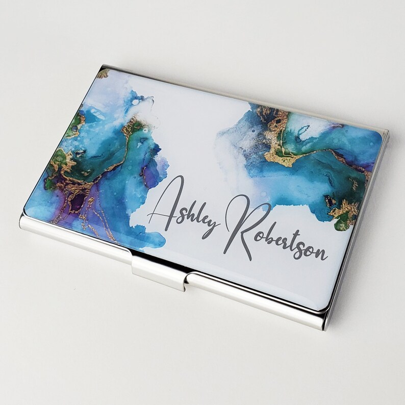 Personalized Business Card Case Watercolor Artist Business Card Holder for Her Coworker Gift Credit Card Holder Modern Gifts for Woman E127 image 5