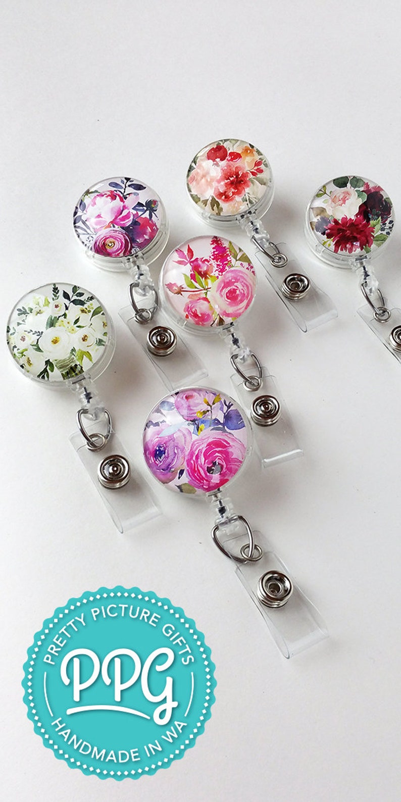 Badge Reel Flower Id Badge Holder Retractable Card Holder Etsy
