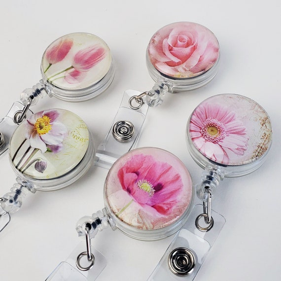 Badge Reel, Flower Badge Holder, Pink Floral ID Badge Reel Clips, Poppy Nurse  Badge ID Badge Nursing Student Gift for Her Stethoscope ID 769 