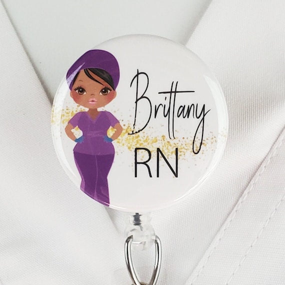 RN Nurse Badge Reel - Purple Retractable ID Holder With Sparkling Design For Nurses & Students