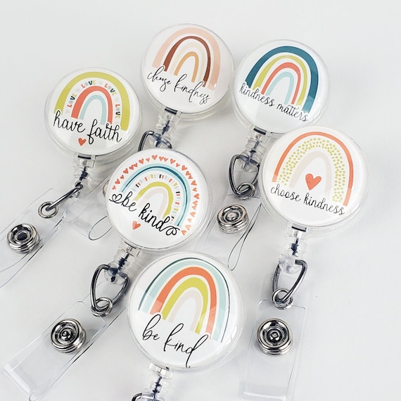 Rainbow Badge Reel, Badge Holder, Be Kind ID Badge Reel Clips, Kindness RN  Nurse Badge Id Badge Nursing Student Gift for Her Stethoscope 795 