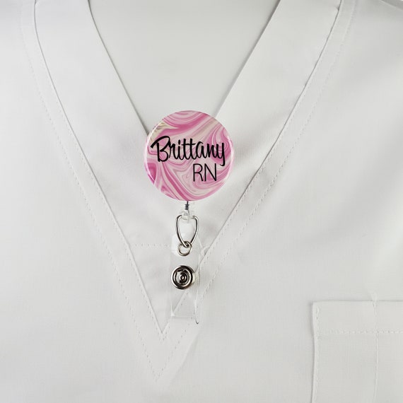 Personalized Badge Reel, Pink Custom Nurse Retractable Badge