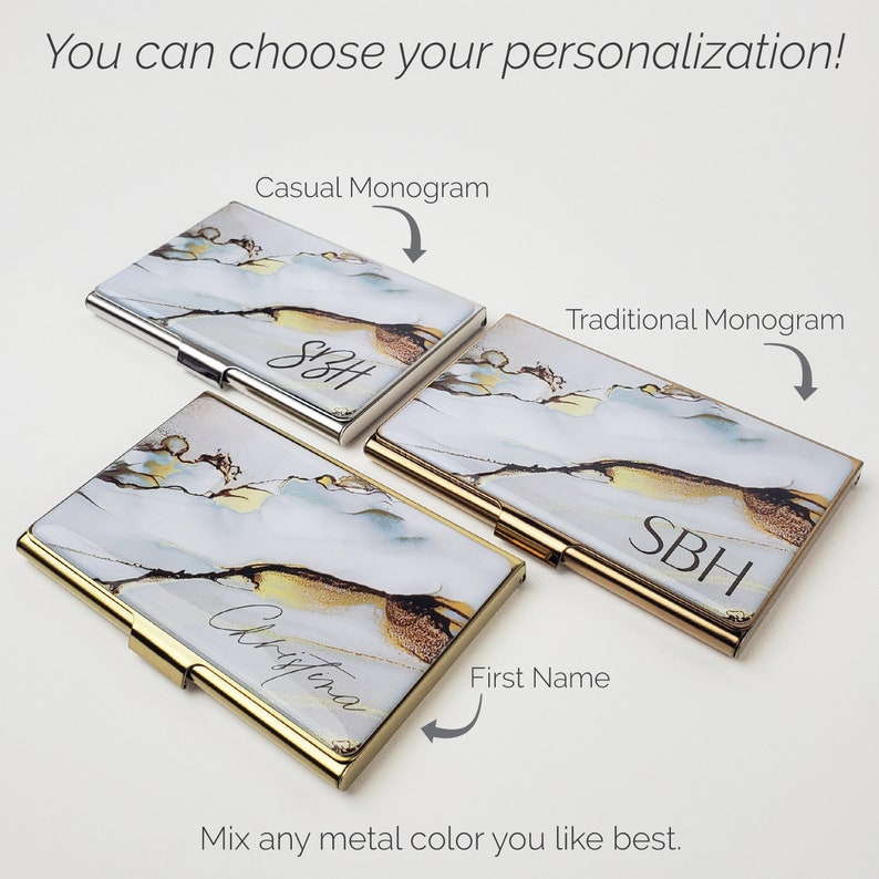 Custom Personalized Business Card ID Holder for Her, White Gold Monogram Business Card Case, Modern Card Holder Gift, Banker Realtor E166 image 7