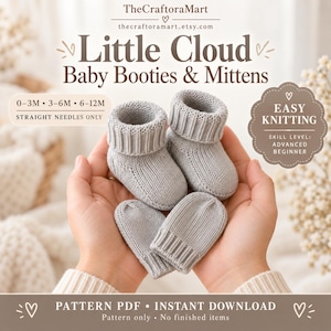 Baby Booties and Mittens Knitting Pattern PDF - Gray Newborn Knit Set - Easy Beginner-Pattern-3-Sizes-Straight Needles-US-Terms