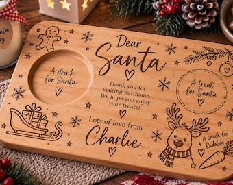 Personalised Christmas Eve Santa Treat Board | Engraved Wooden Snack Platter for Kids