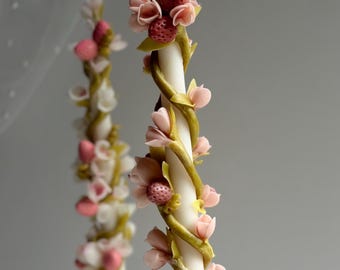 Original Design - Strawberry Vine Taper Candles Set of 2 - Hand Sculpted Floral Candlesticks - Spring Decor - Bloomgallery Exclusive
