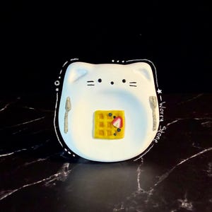 Worry stone handmade cat| breakfast waffle stress relief fidget| Decoration | food theme