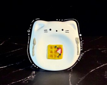 Worry stone handmade cat| breakfast waffle stress relief fidget| Decoration | food theme