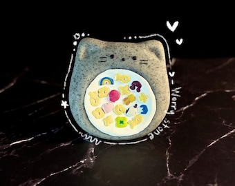 Lucky cereal handmade cat| breakfast dish stress relief fidget| Decoration | food theme