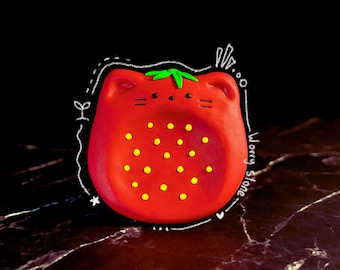 Handmade Worry stone cat | strawberry fidget for stress relief | Desk pet | food