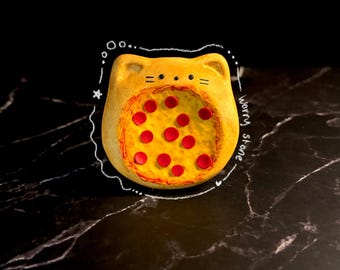 Worry stone cat pizza Handmade | fidget for stress relief | Desk pet