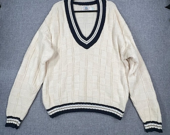 Vintage Eagle Pass V-hals crickettrui voor heren, maat L, van katoen, preppy gebreid, gemaakt in de VS.