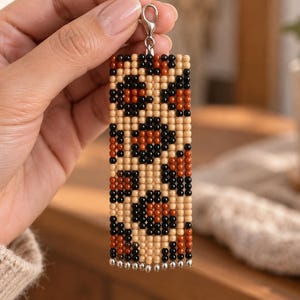 Leopard Fringe Beaded Pattern PDF, Seed Bead Tutorial for Beginners, Bag Charm & Earring Digital Download
