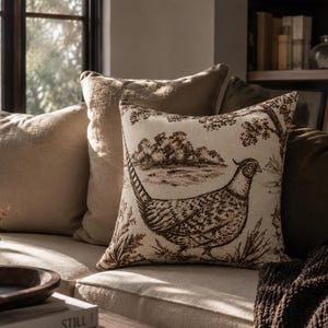 Almofada vintage com estampa de faisão | Decoração campestre inglesa de outono | Outono com toques especiais