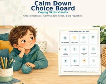 Calm Down Corner Kit | Coping Skills Choice Board Printable PDF