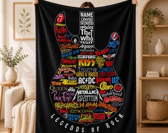 Manta suave para fans del rock, collage de logotipos de bandas vintage, decoración personalizada para la habitación con nombre.