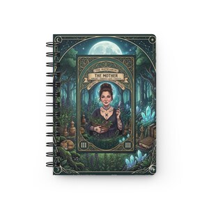 The Mother tarot art Spiral Bound Journal | Witchy Forest Moon Illustrated Notebook