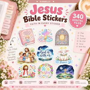 Bible Digital Stickers for Christians, Scripture Goodnotes PNG Pack, Faith Planner Download