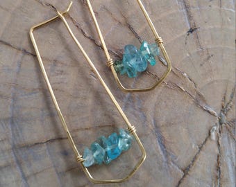 Earrings... Beautiful sky blue appetite earrings wrapped in fine brass wire with brass ear wires.