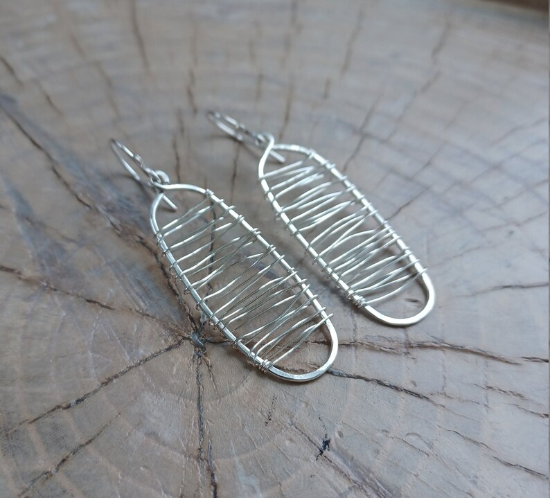 Earrings... Rapids sterling silver wire wrapped and hammered earrings. image 1