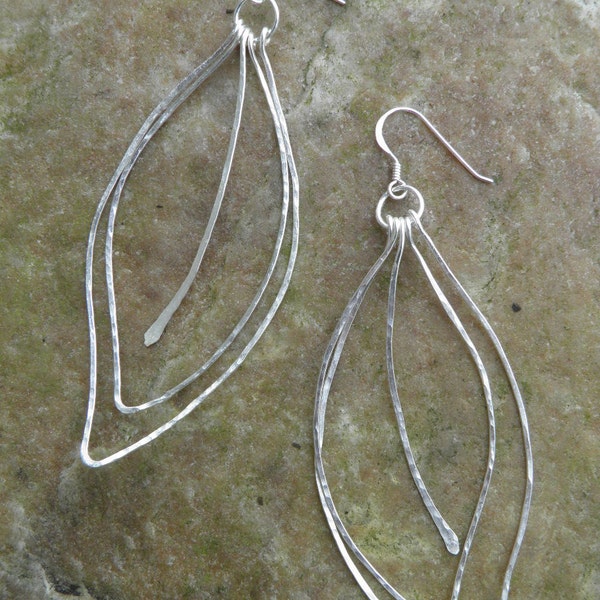 Sterling Silver Earrings... "Spring Leafs" Handmade hammered wire earrings.