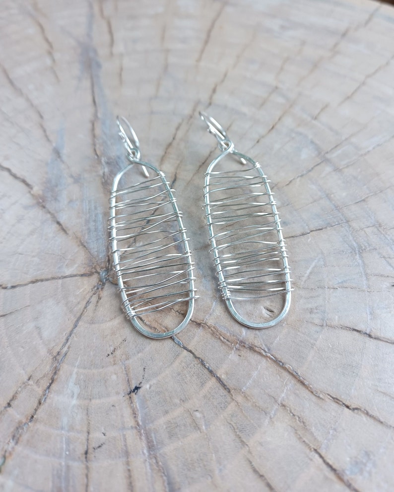 Earrings... Rapids sterling silver wire wrapped and hammered earrings. image 5