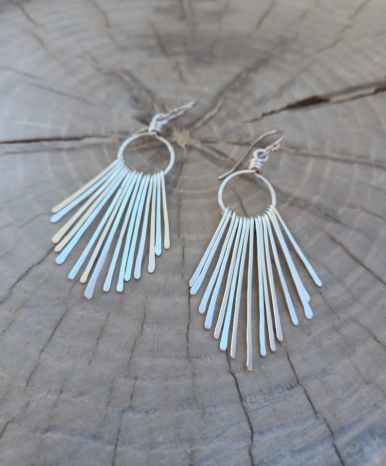 Earrings... Silver Paths hammered silver chandelier earrings. image 2