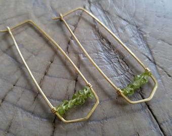 Earrings... Beautiful Peridot gemstone earrings wrapped in brass wire hung on fine brass ear wires.